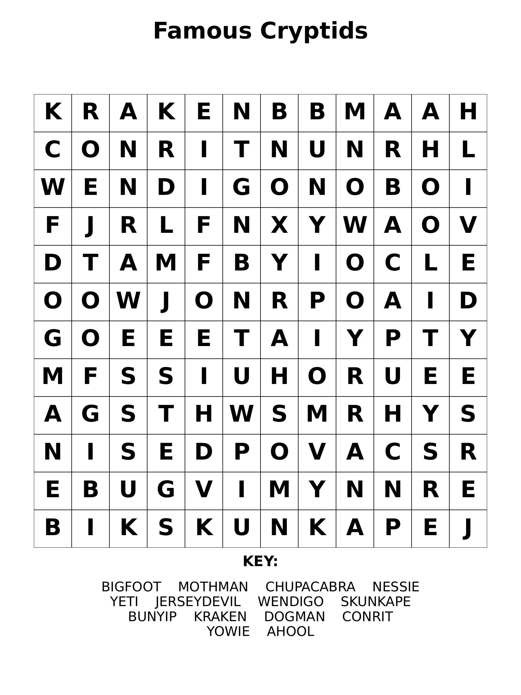 Cryptid Word Search Puzzle Bundle: Monster Theme Brain Games (digital ...