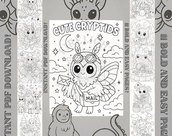 Cryptids Coloring Book, Kawaii Fantasy Art (PDF Pattern)