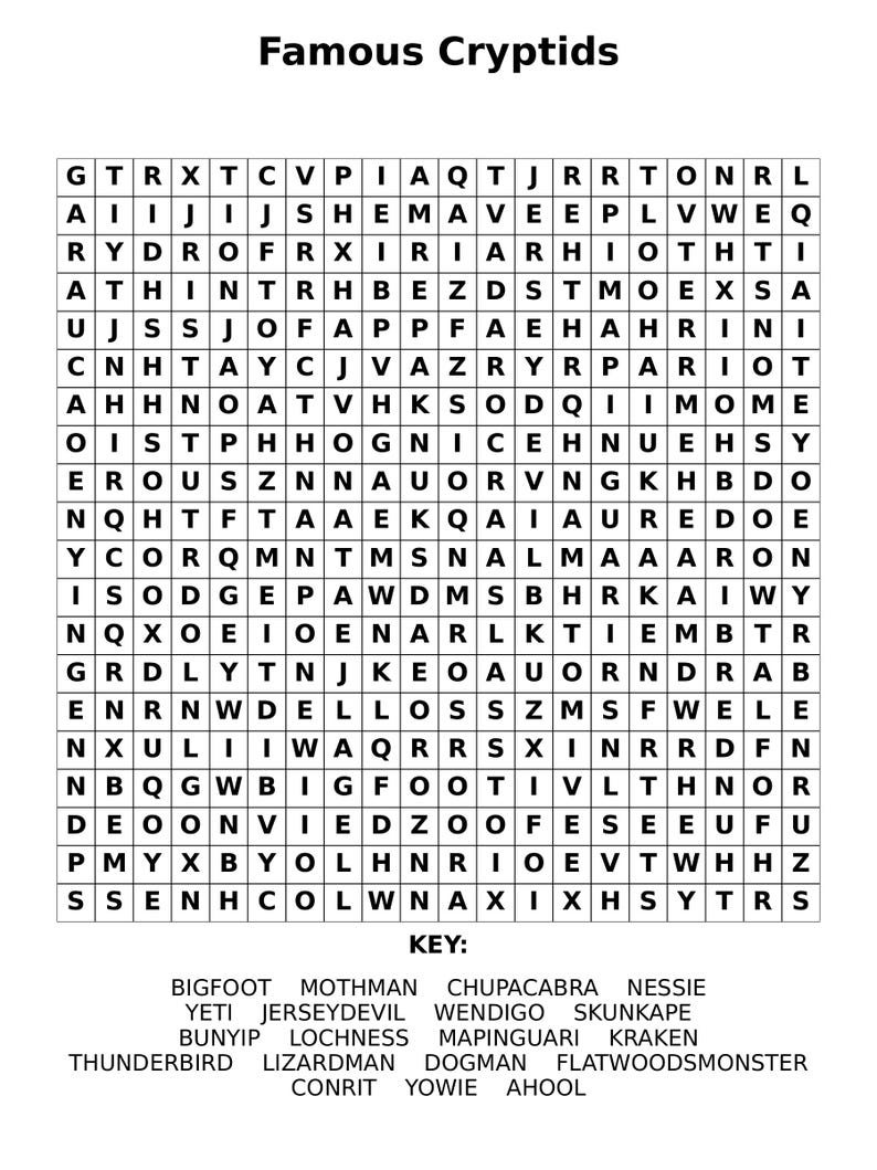 Cryptid Word Search Puzzle Bundle: Monster Theme Brain Games (digital ...