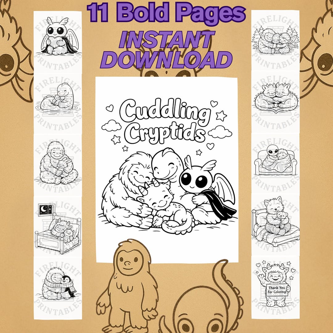 Cuddling Cryptids Valentines Coloring Book Monsters Love Cozy Mythical ...
