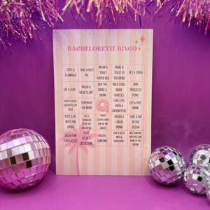 GEDRUKTE, OP MAAT GEMAAKTE EN VERZONDEN vrijgezellenbingokaarten – roze en oranje bingoset van 4 x 6 | Vrijgezellenfeestspellen | Bingo vrijgezellenfeest