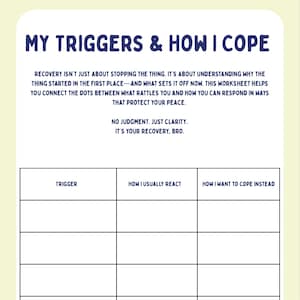 Triggers and Coping Skills Recovery Worksheet | Printable PDF for Mental Health and Addiction Recovery