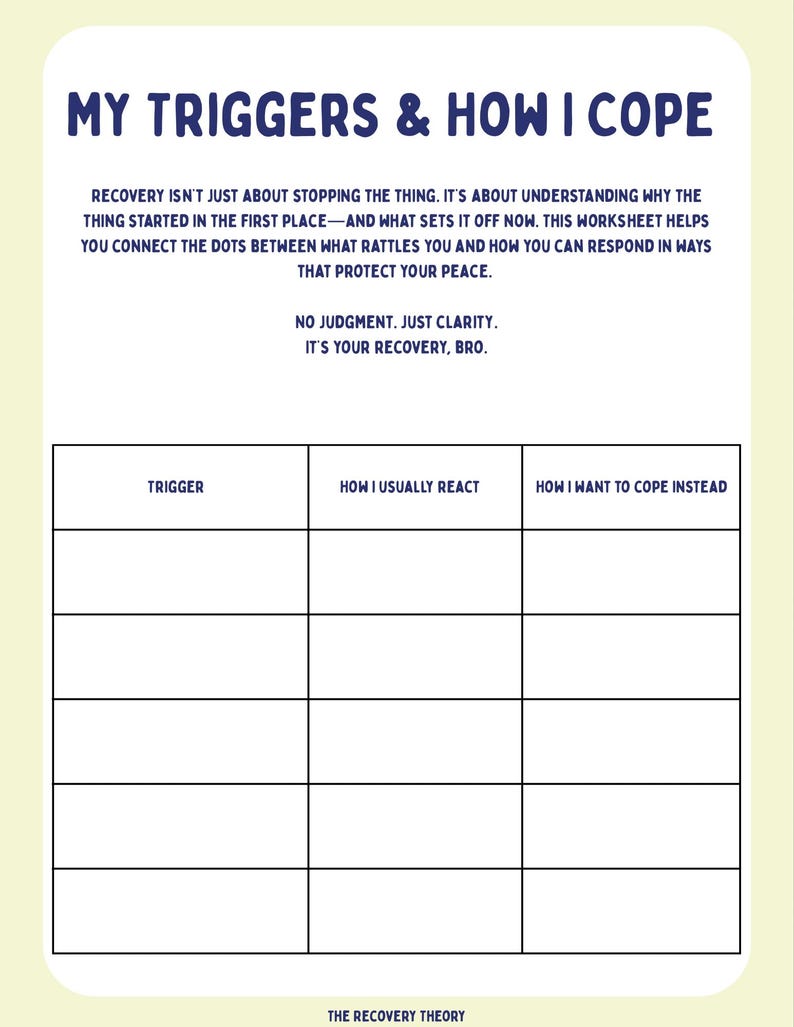Triggers & Coping Skills Worksheet: Mental Health Recovery (printable ...