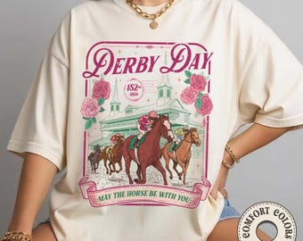 Derby Day Comfort Colors Shirt, Retro Horse Racing Graphic Tee, Derby Party TShirt