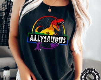 Allysaurus Dinosaur Pride Tank Top, Rainbow T-Rex LGBT Apparel