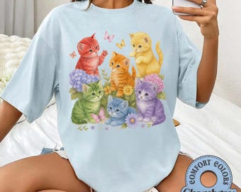 Retro Purride Cats Comfort Colors Shirt, Vintage Rainbow Kitten Pride Tee
