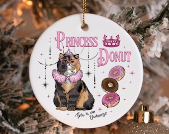 Princess Donut Ceramic Ornament, Dungeon Crawler Carl Christmas Ornament, Xmas Gift for Sci Fi Book Lover, Donut Cat Keepsake Decoration