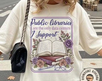 Comfort Colors Library Data Centers Graphic Tee, Bookworm Shirt, Retro Floral Design