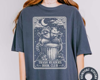 Trash Readers Book Club Tarot Shirt, Retro Raccoon Possum Reading Tee