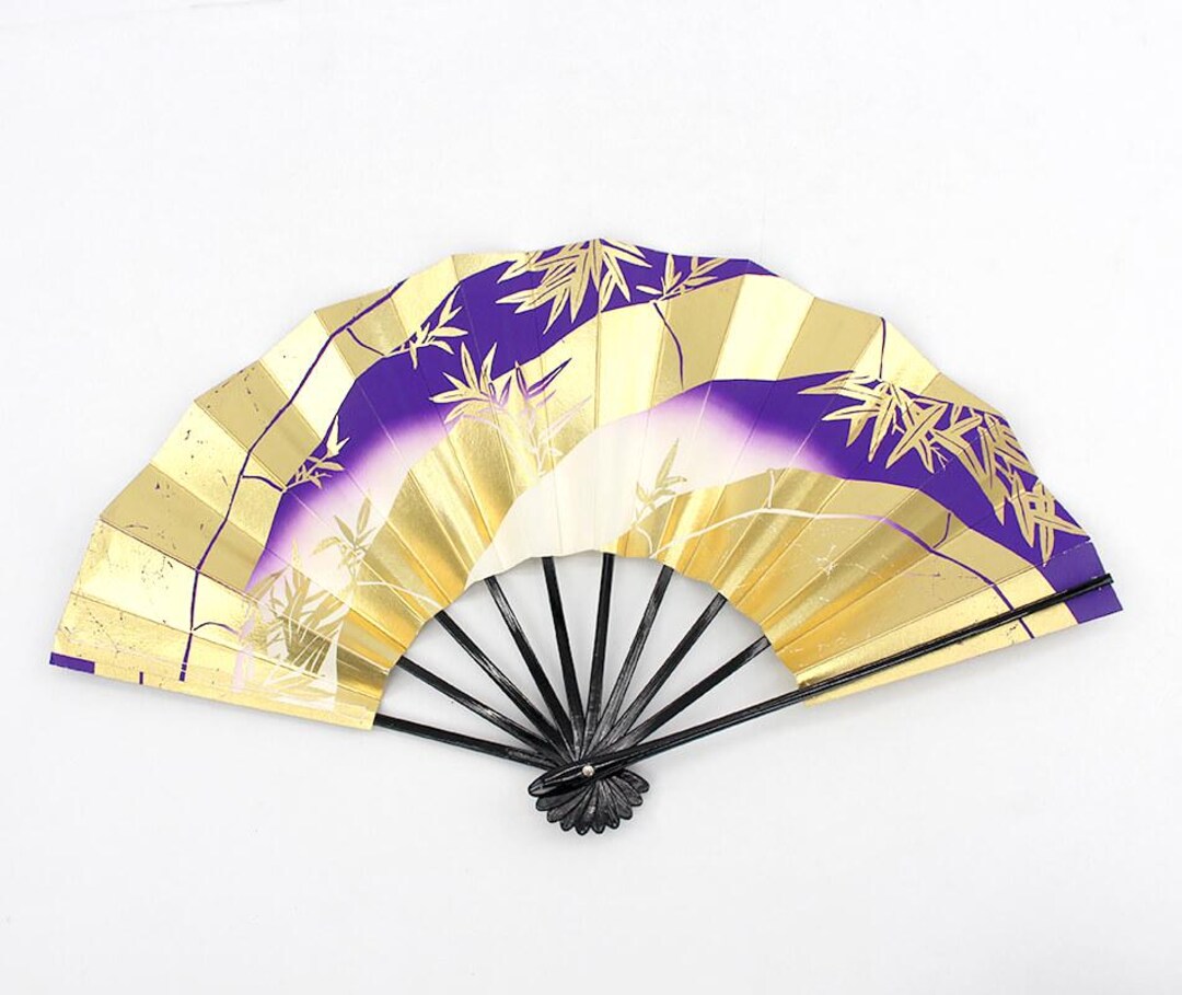 Labor Day Sale Vintage Japanese Folding Fan | Bamboo | Gold, Purple ...