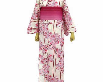 Yukata 100% Cotton | Floral Print | Pink, White, Purple | Traditional Japanese Summer Kimono | Obi Not Included