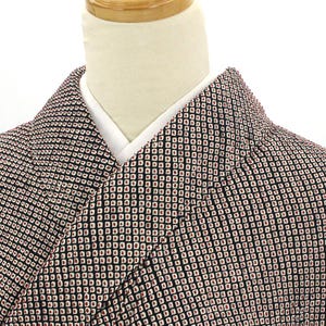 Chuemon Selection – Vintage Silk Komon Kimono Black White Shibori Style Minimal Geometric Pattern Japanese Kimono Robe