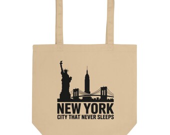 New York Tote Bag – NYC Skyline Canvas Tote – Eco Friendly Shopping Bag – Reusable City Bag Gift
