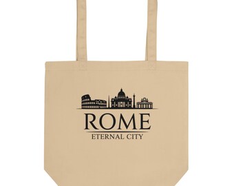 Rome Tote Bag Eternal City, Rome Skyline Cotton Bag, Italy City Shopper, Minimal Travel Gift for Rome Lovers