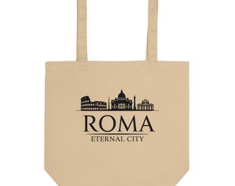 Roma Tote Bag Eternal City, Rome Skyline Cotton Bag, Italy City Shopper, Minimal Travel Gift for Rome Lovers