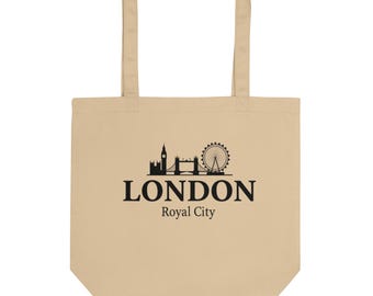 London Tote Bag – Royal City Canvas Bag with Skyline – Minimalist London Shopper Bag – Gift for London Fans