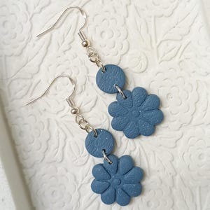 Blue Flower Dangle Earrings – Textured Polymer Clay Floral Earrings | Handmade Lightweight Boho Jewelry | Gift for Her