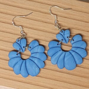 Blue Geometric Hoop Earrings – Handmade Polymer Clay Statement Jewelry, Lightweight & Hypoallergenic