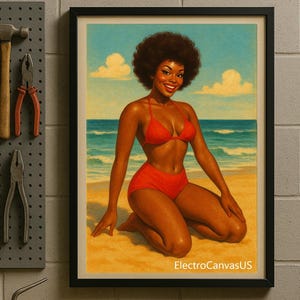 1970s Retro Pin-Up Digital Print | Vintage African American Bikini Art | Beach Pin-Up Poster | Ebony Beauty Wall Art | Printable Download
