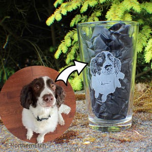 Custom Dog Photo Pint Glass: Laser Engraved Pet Portrait