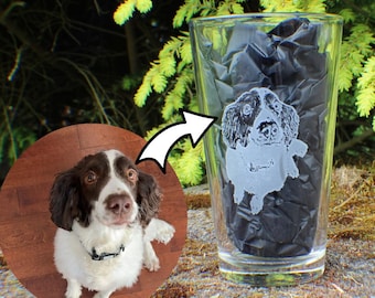 Custom Dog Photo Pint Glass: Laser Engraved Pet Portrait