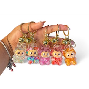 Resin Labubu Keychain | Glitter Bear Charm | Cute Cartoon Bag Accessory | Kawaii Keyring Gift | Multiple Color Variations | Labubus