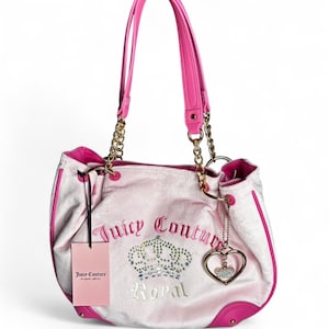 Juicy Couture Y2K Velour Tote: Pink Royal Kingdom Bag with Rhinestone Crown