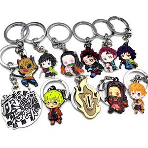 Demon Slayer Keychains | Anime Keychain Set | Tanjiro, Nezuko, Zenitsu, Inosuke, Giyu, Rengoku | Chibi Metal Keyring Gift for Fans
