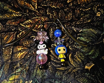 Gunmetal Kuromi/Coraline Beaded Bookmarks