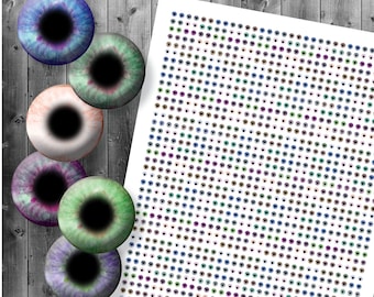 Small 4mm Colorful Pastel Round Human Eye Designs Tiny Detailed Digital Collage Sheet for Unique Jewelry Making Sculptures or Scrapboooking