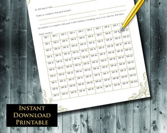 100 Day Goal Tracker Printable Worksheet PDF Instant Download Check Off Planner Handmade Etsy Seller Business Activity Worksheet Motivation