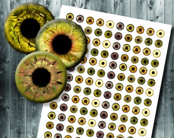 15mm Golden Steampunk Eyes Digital Collage Sheet for DIY Jewelry Making Sculptures or Scrapboooking