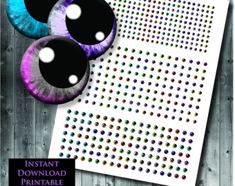 4mm 5mm 6mm Off Center Eyes with Reflective Lights Digital Collage Sheet for Making Glass Eyes for Jewelry Taxidermy or Sculptures