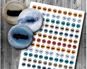 15 mm realistiska getögon - digitalt collageark - utskrivbara djurögonbilder - 1 storlek ingår - gör-det-själv glasögoncabochoner - spegelblank cirkel