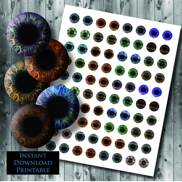 18mm Realistic Human Eyes Printout Collage Sheet of Eye Designs to Make Your Own Cabochons for Jewelry Making, Art Dolls or Scrapbooking