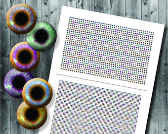 2mm and 3mm Multicolored Colorful Pastel and Mottled Gold Round Human Eye Designs JPG Digital Collage Sheet for Jewelry Making DIY Cabs