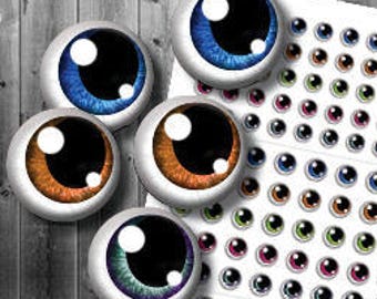 Anime Eyes Printable Instant Download - Digital Collage Sheet - 10mm, 12mm, 14mm - 3 Sizes Included