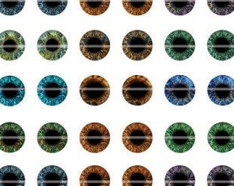 9mm Realistic Human Eyes Printout Collage Sheet of Eye Designs for Cabochon and Jewelry Making or Scrapbooking