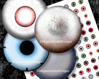 25mm Zombie Eyes Horror Digital Collage Sheet Instant Download Printable Eye Images - Scary Spooky Halloween Dead Milky DIY Cabochon Making