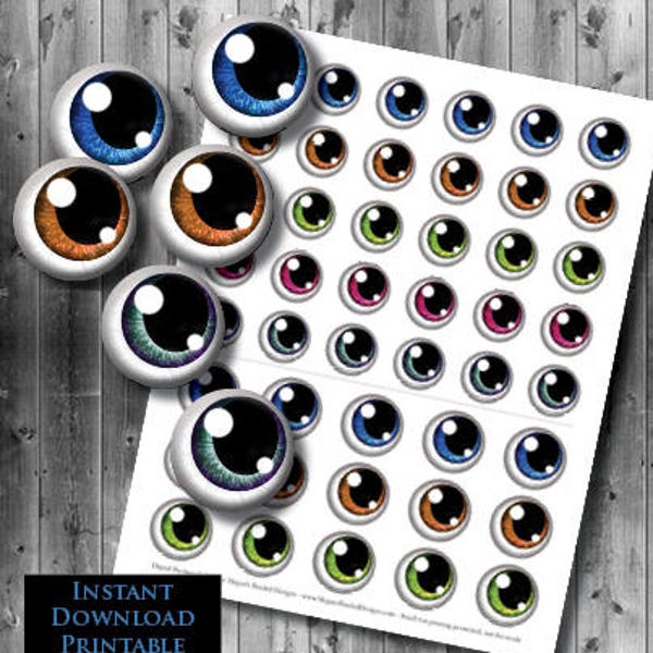 Big Anime Eyes Printable Instant Download - Digital Collage Sheet - 30mm, 40mm 50mm - 3 Sizes Included