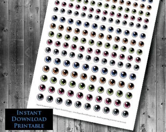 Anime Eyes Printable Instant Download - Digital Collage Sheet - 4mm, 6mm, 8mm - 3 Sizes Included