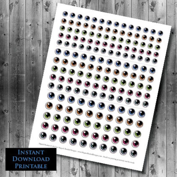 Anime Eyes Printable Instant Download - Digital Collage Sheet - 4mm, 6mm, 8mm - 3 Sizes Included