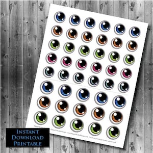 Anime Eyes Printable Instant Download - Digital Collage Sheet - 16mm, 20mm - 2 Sizes Included