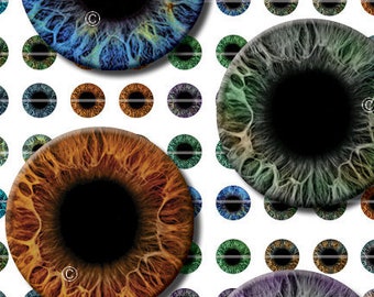 10mm Realistic Human Eyes Printout Collage Sheet of Eye Designs for Cabochon and Jewelry Making or Scrapbooking