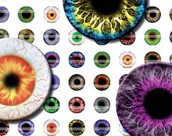 10mm Eyes Printout Collage Sheet of 42 Designs for Cabochon and Jewelry Making or Scrapbooking