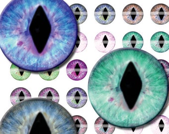 16mm Colorful Pastel Cat Eye Designs Digital Collage Sheet for Jewelry Making Sculptures or Scrapboooking