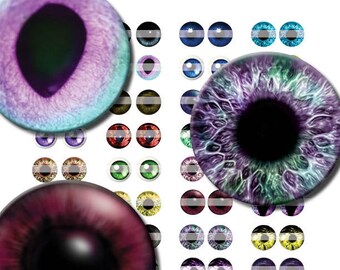 16mm Evil Eye Pairs Digital Collage Sheet Circles - doll eyes - taxidermy circles great for steampunk jewelry making and scrapbooking