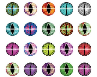 10mm Dragon or Cat Eyes Dream Fantasy Collage Sheet for Cabochon and Jewelry Making or Scrapbooking