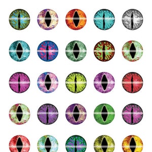 10mm Dragon or Cat Eyes Dream Fantasy Collage Sheet for Cabochon and Jewelry Making or Scrapbooking