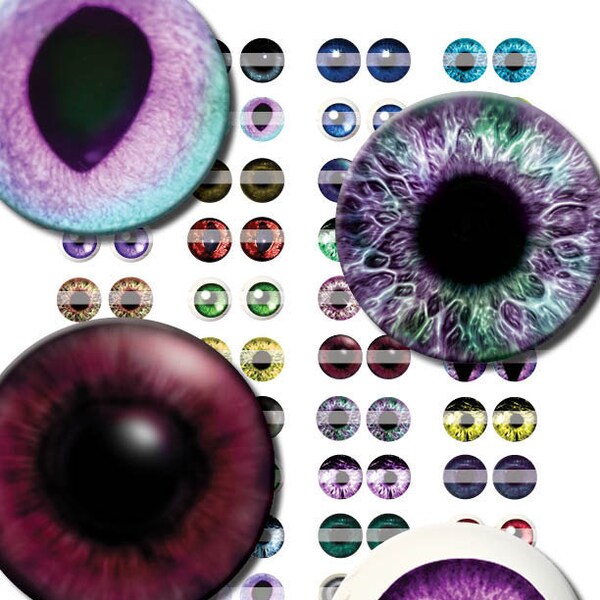 16mm Evil Eye Pairs Digital Collage Sheet Circles - doll eyes - taxidermy circles great for steampunk jewelry making and scrapbooking
